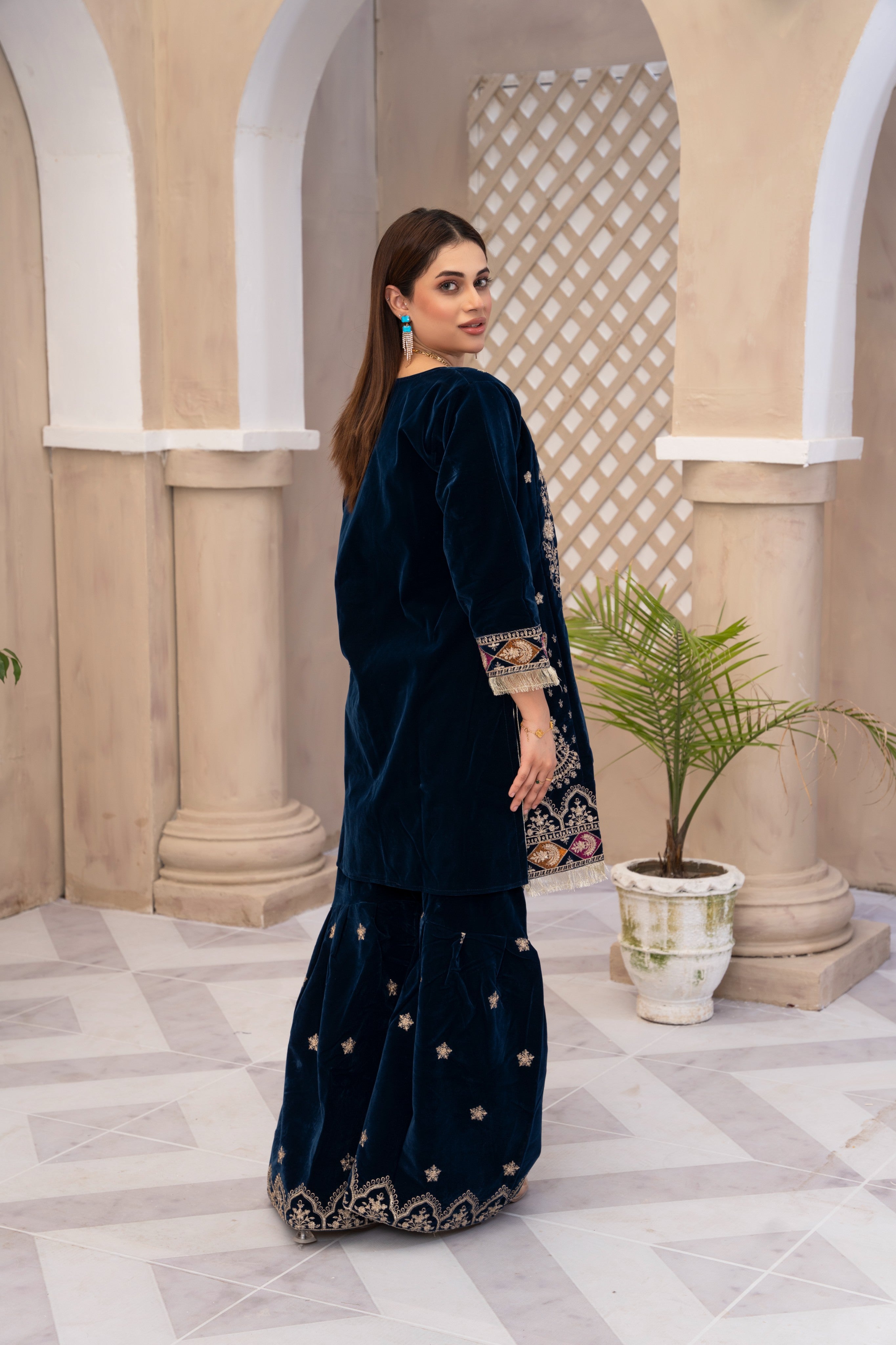 2 Piece - Embroidered Velvet Suit